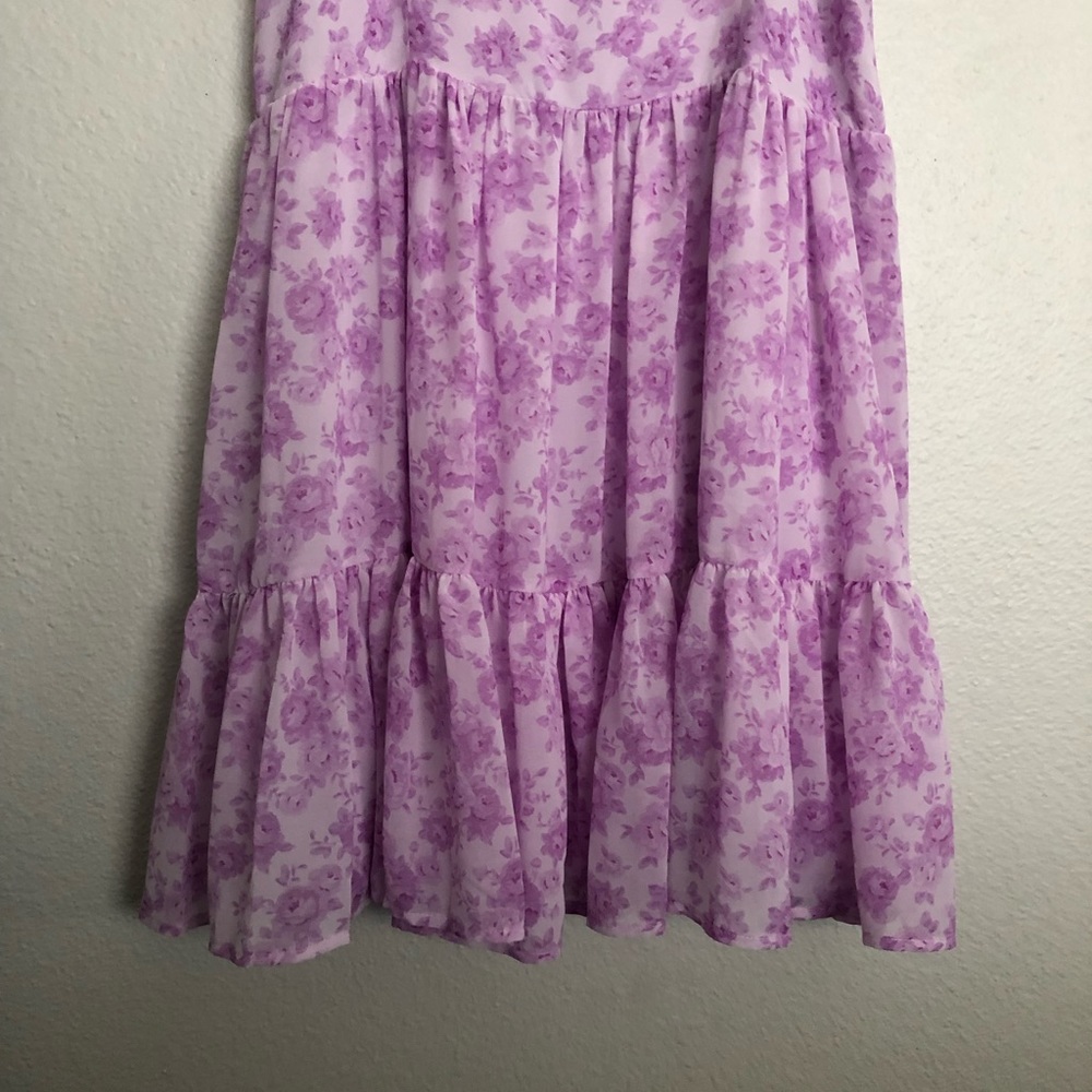 Pink and purple floral ruffle tier mini dress - Picture 5 of 6